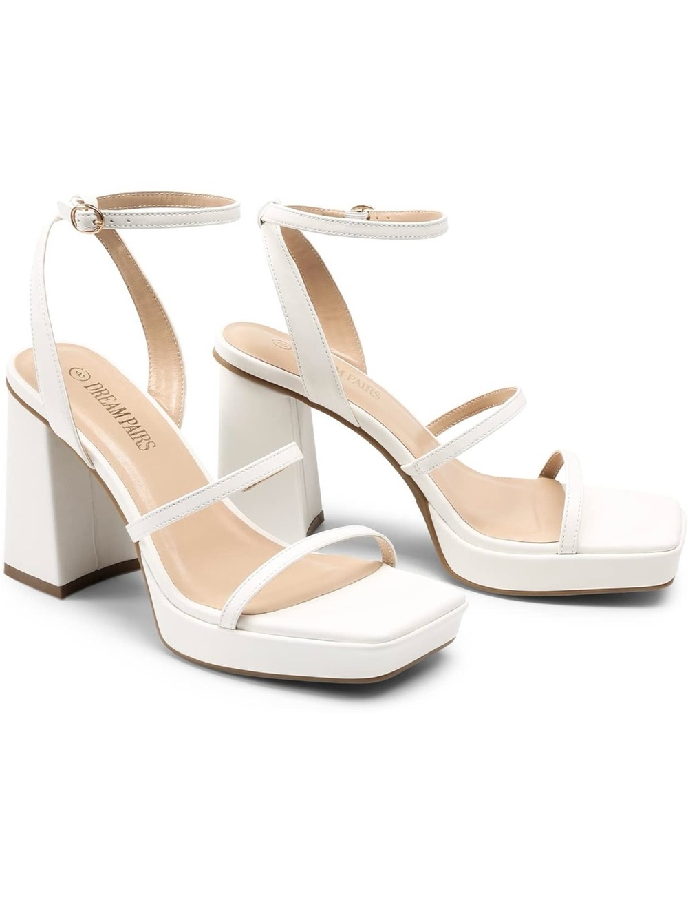 Dream Pairs White Platform Strappy Block Heel Ankle-Strap